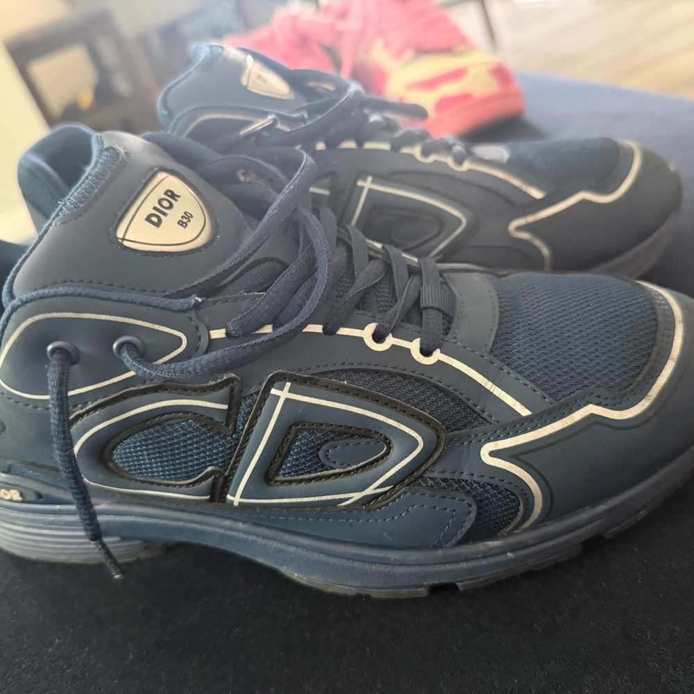 Dior Men’s Navy Blue Mesh & Leather Sneakers - Picture 4 of 9